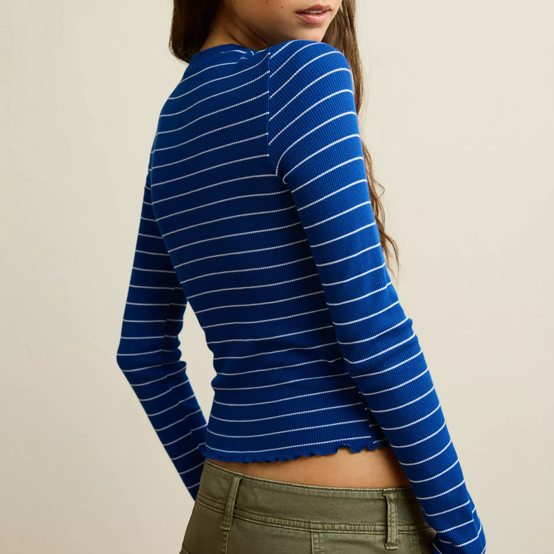 Lightweight Waffle Jersey Crew Neck Fitted Women's Long Sleeve T‑shirt