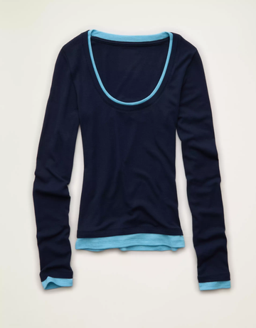 Brushed Jersey Trim Detail Fitted Women's Long Sleeve T‑shirt